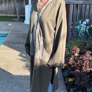 Beautiful Sueded Cotton Maxi Hoodie army green soft. Like driftwood & sundance.